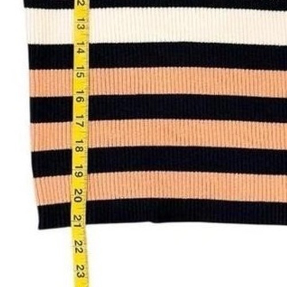 FRAME Ribbed Knit Striped Sweater White Navy Blue Peach Elbow Sleeve Womens L - Picture 6 of 8
